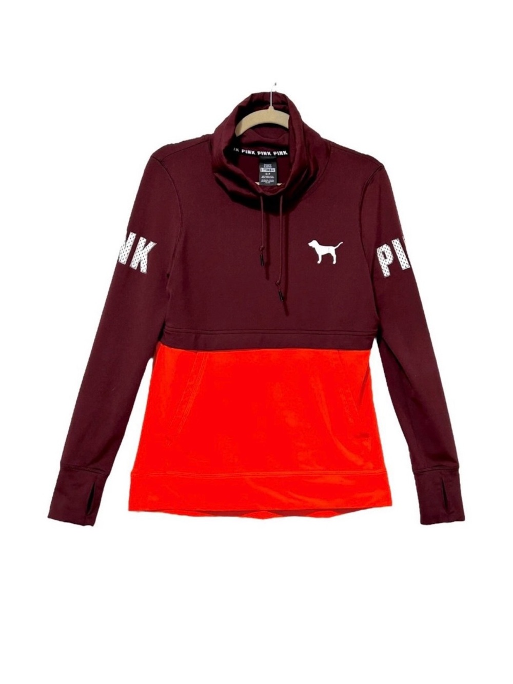 PINK Victoria's Secret Two-Tone Funnel Neck Pullover - Maroon & Bright Red